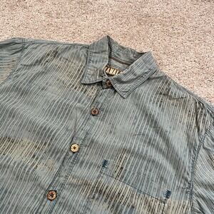 Kahala 1936 Shirt L‎ Blue Gray Bamboo Stripe Button Front Hawaiian Aloha Camp